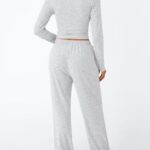 Trendy Queen Women's 2 Piece Matching Lounge Set Long Sleeve Side Ruching Top Wide Leg Drawstring Pants Set with Pockets