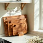 Astercook Deep-Carbonized Bamboo Cutting Boards for Kitchen with Wood Storage Stand, Reversible Charcuterie & Chopping Boards with Juice Grooves and Easy-Grip Handles, Knife-Friendly, Kitchen Gift - Image 2