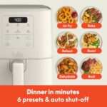 bella 4Qt Slim Air Fryer, Fits-anywhere™ Kitchenware, EverGood™ Ceramic Nonstick Coating, Adjustable Temperature, 6 Preset Cooking Options, 60 Min Auto Shutoff w Audible Tone, 3.3lb Capacity, Oatmilk - Image 3