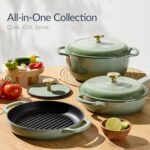 Best Choice Products Non-Stick Pot & Pan Cookware Set, Cast Iron, 2Qt Skillet W/Lid, 10" Grill Or Griddle Pan W/Press, 6Qt Enameled Dutch Oven, Non-toxic, For Cooking & Grilling - Red - Image 6